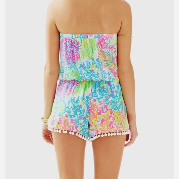 Lilly Pulitzer Daisy Romper Seaspray Lovers Coral Multi Strapless Size XS - Picture 4 of 11